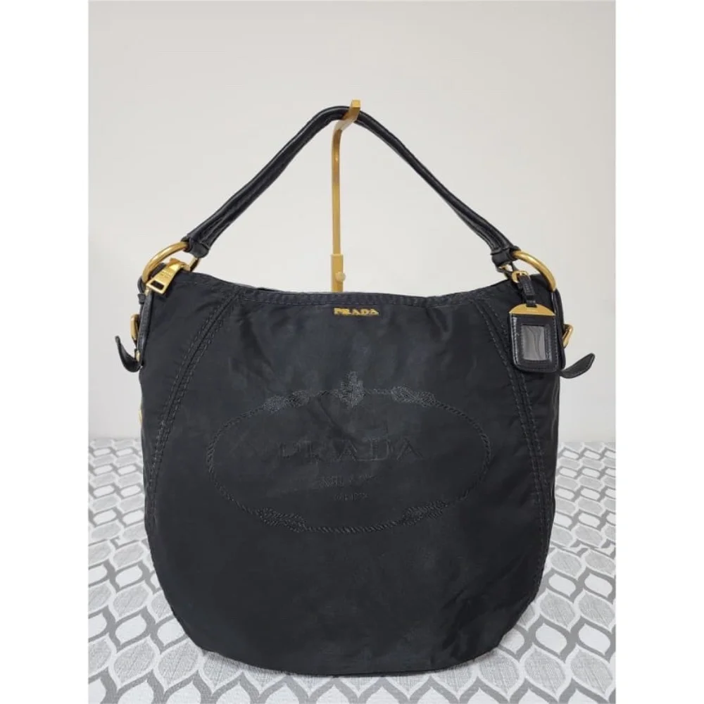 Authentic Prada Tessuto Canapa Nylon Hobo Bag Black